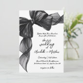 Elegant Black Bow Whimsical Wedding Kaart (Staand voorkant)