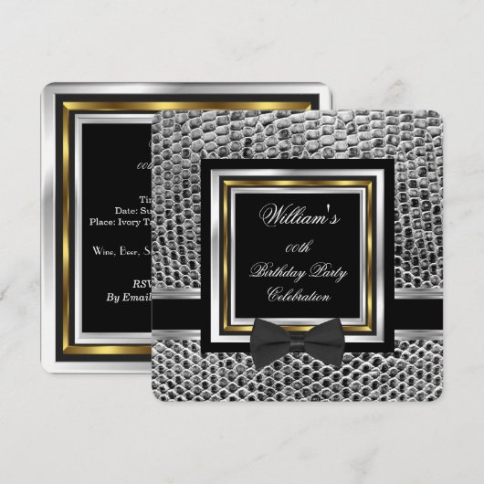 Elegant Black Bowtie Gold Silver Birthday Party Kaart (Voorkant / Achterkant)