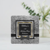 Elegant Black Bowtie Gold Silver Birthday Party Kaart (Staand voorkant)