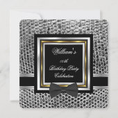 Elegant Black Bowtie Gold Silver Birthday Party Kaart (Voorkant)