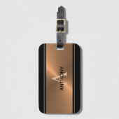 Elegant Black Bronze Metal Monogram Naam Bagagelabel (Voorkant (verticaal))