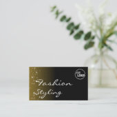 Elegant Black Brown Glitter Stars Chic met Logo Visitekaartje (Staand voorkant)