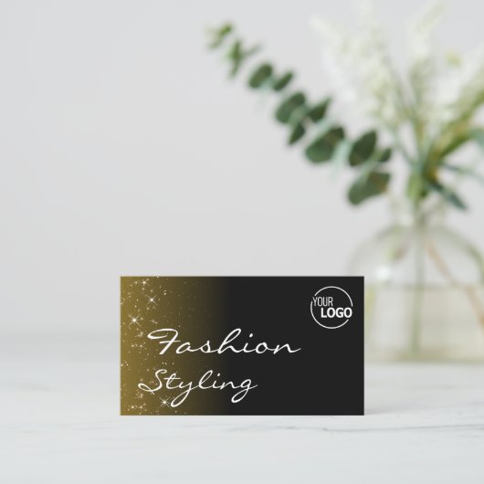 Elegant Black Brown Glitter Stars Chic met Logo Visitekaartje (Staand voorkant)