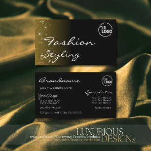 Elegant Black Brown Glitter Stars Chic met Logo Visitekaartje