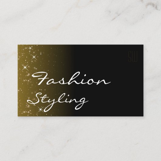 Elegant Black Brown Glitter Stars met Initialen Visitekaartje (Voorkant)