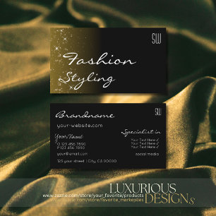Elegant Black Brown Glitter Stars met monogram Visitekaartje