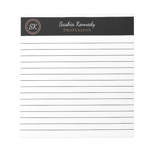 Elegant Black Brown Mix Lined Monogram Business Notitieblok (Voorkant)
