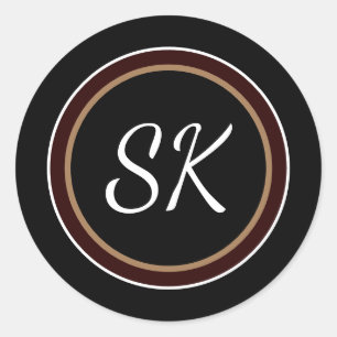 Elegant Black Brown Mix Professional Monogram Ronde Sticker