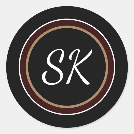 Elegant Black Brown Mix Professional Monogram Ronde Sticker (Voorkant)