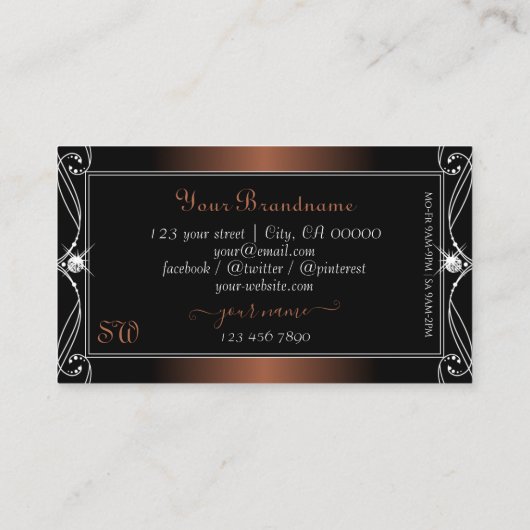 Elegant Black Brown  Sparkle Jewels Initialen Visitekaartje (Achterkant)