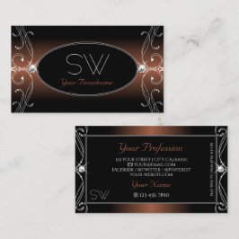 Elegant Black Brown  Sparkle Jewels Monogram Visitekaartje