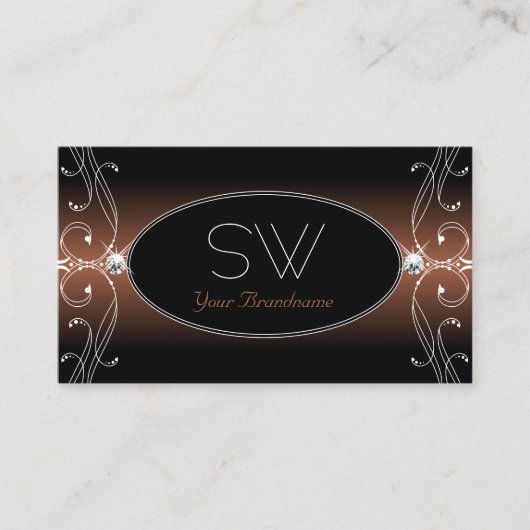 Elegant Black Brown  Sparkle Jewels Monogram Visitekaartje (Voorkant)