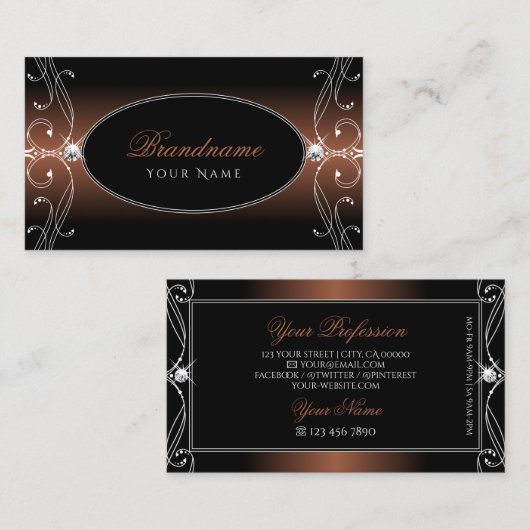Elegant Black Brown  Sparkle Jewels Stylish Visitekaartje (Voorkant / Achterkant)