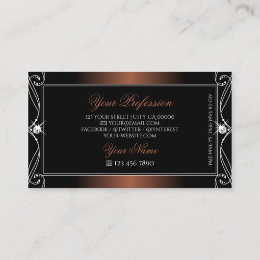 Elegant Black Brown  Sparkle Jewels Stylish Visitekaartje (Achterkant)