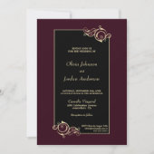 Elegant Black Burgundy Gold Wedding Kaart (Voorkant)