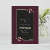Elegant Black Burgundy Gold Wedding Kaart (Staand voorkant)