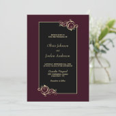 Elegant Black Burgundy Gold Wedding Kaart (Staand voorkant)