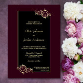 Elegant Black Burgundy Gold Wedding Kaart