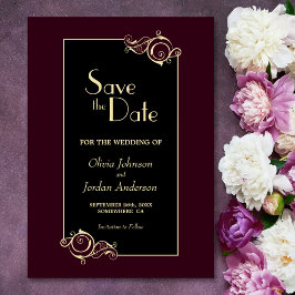 Elegant Black Burgundy Gold Wedding Save The Date