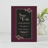 Elegant Black Burgundy Gold Wedding Save The Date (Staand voorkant)