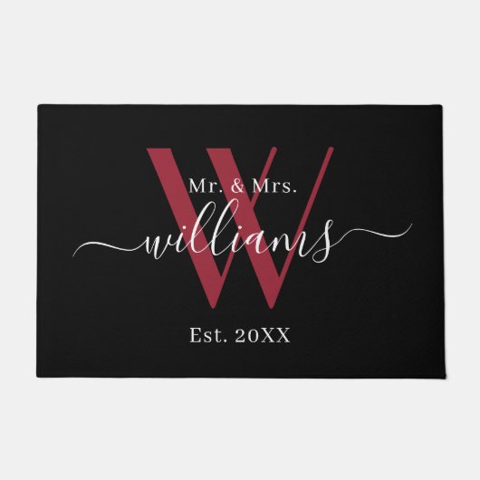 Elegant Black Burgundy Mr. en Mrs Monogram Name Deurmat (Voorkant)