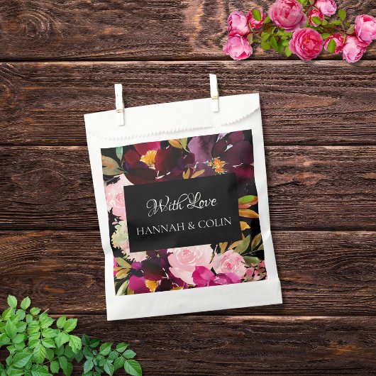 Elegant Black Burgundy Pink Floral Lijst Bedankzakje
