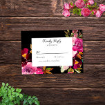Elegant Black Burgundy Pink Floral Lijst RSVP-kaar RSVP Kaartje<br><div class="desc">Elementen: Trillende florale regelingen rond een zwart lijst. Elegant serif doopvonten met bloei van manuscript. Kleuren: zwart,  Bourgogne,  wazig,  roze,  pruimen,  veenbessen,  groen,  oranje. Thema's: elegant,  boho,  bothanisch,  bohemiaans,  romantisch,  donker,  humeurig,  lush,  tuin,  winter,  herfst,  romantisch. Collectie: Elegant Black Burgundy Pink Floral Lijst Wedding Collectie. Producttype: RSVP</div>