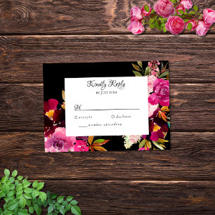 Elegant Black Burgundy Pink Floral Lijst RSVP-kaar RSVP Kaartje