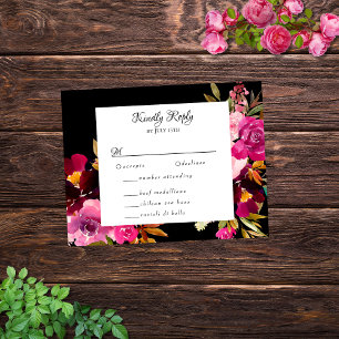 Elegant Black Burgundy Pink Floral Lijst RSVP Kaartje