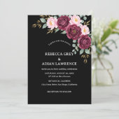 Elegant Black & Burgundy Pink Floral Wedding  Kaart (Staand voorkant)