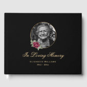 Elegant Black Burgundy Roos Floral Funeral Photo Gastenboek (Voorkant)