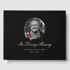 Elegant Black Burgundy Roos Floral Funeral Photo Gastenboek