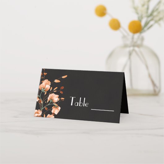 Elegant Black Burnt Oranje Floral Fall Wedding Plaatskaartje (Voorkant)