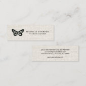 Elegant Black Butterfly Logo Tan Linen Look Mini Visitekaartje (Voorkant / Achterkant)