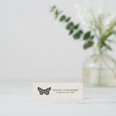 Elegant Black Butterfly Logo Tan Linen Look Mini Visitekaartje (Staand voorkant)