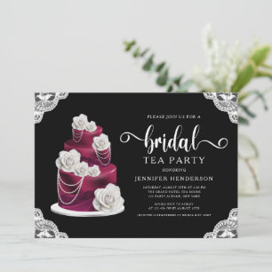 Elegant Black Cake and Lace Bridal Tea Party Kaart