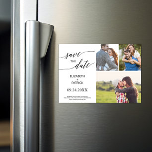 Elegant Black Calligraphy 3 Photo Save the Date Magnetische Uitnodiging