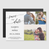 Elegant Black Calligraphy 3 Photo Save the Date Magnetische Uitnodiging (Voorkant / Achterkant)