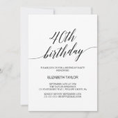 Elegant Black Calligraphy 40th Birthday Kaart (Voorkant)
