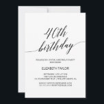Elegant Black Calligraphy 40th Birthday Kaart<br><div class="desc">Deze elegante zwarte kalligrafie 40ste verjaardagsuitnodiging is perfect voor een eenvoudig verjaardagsfeest. Het neutrale ontwerp is voorzien van een minimalistische kaart die is voorzien van romantische en grillige typografie.</div>