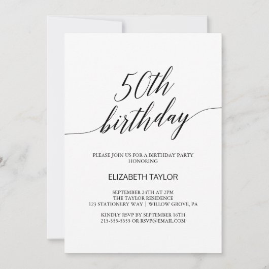 Elegant Black Calligraphy 50th Birthday Kaart (Voorkant)