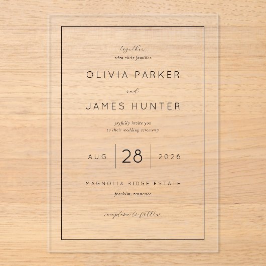 Elegant Black Calligraphy Acryl Uitnodigingen (Voorkant)