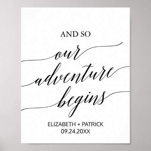 Elegant Black Calligraphy Adventure start Sign Poster (Voorkant)