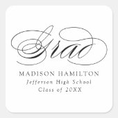 Elegant Black Calligraphy Afstuderen Vierkante Sticker (Voorkant)