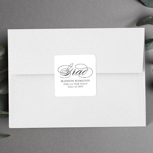 Elegant Black Calligraphy Afstuderen Vierkante Sticker