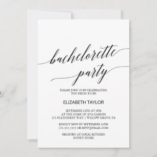 Elegant Black Calligraphy Bachelorette Party Kaart
