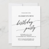 Elegant Black Calligraphy Birthday Party Kaart (Voorkant)