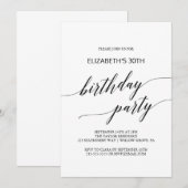 Elegant Black Calligraphy Birthday Party Kaart (Voorkant / Achterkant)