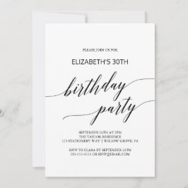 Elegant Black Calligraphy Birthday Party Kaart