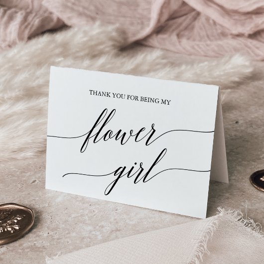 Elegant Black Calligraphy Bloemenmeisje Bedankkaart